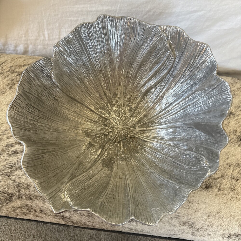 Michael Aram Flower 13" Round Bowl Rare Floral Signed Aluminum Discontinued